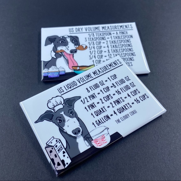 Black and White Greyhound Dog Measuring Chart Magnet Set Cooking Baking Guide - Picture 3 of 6